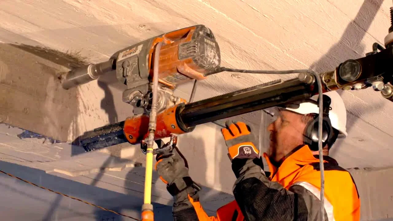 Husqvarna coring machine on a drill stand — Bluehorse Builds equipment